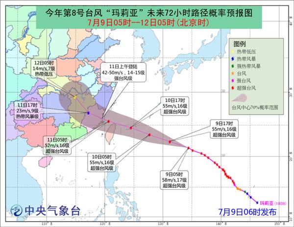 2018第8号超强台风玛莉亚最新消息：玛莉亚登录时间影响地区路径图