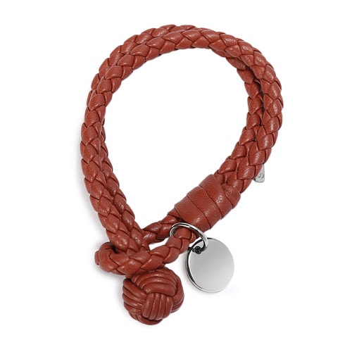 Bottega Veneta(葆蝶家) #红褐色手工编织皮质手链 S#