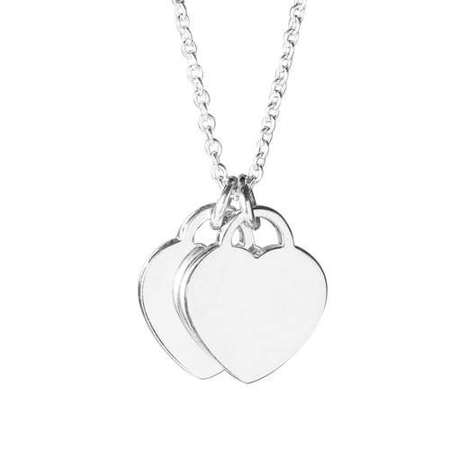 Tiffany & Co./蒂芙尼 女式925纯银粉色时尚双心珐琅项链 16寸 TBDZ0079