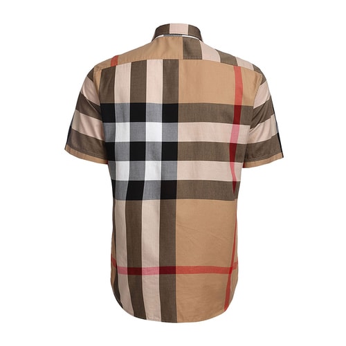 BURBERRY/博柏利 男士褐色经典格纹纯棉短袖衬衫 4554716
