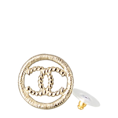 CHANEL/香奈儿 女士大号淡金色圆形双C LOGO耳钉