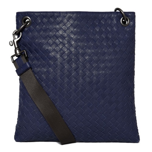 Bottega Veneta/葆蝶家 编织牛皮男士两用单肩斜挎包 藏蓝色