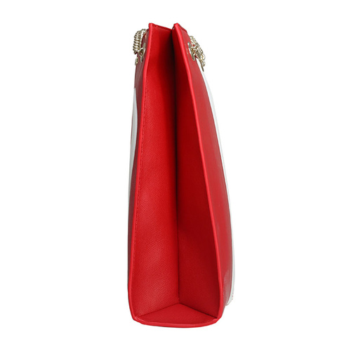 LOVE MOSCHINO/莫斯奇诺 女士心形图案拼色半链条PVC购物袋 JC4243PP01 红色/白色
