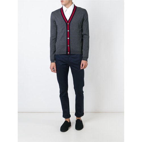 GUCCI(古驰) *深灰色羊毛经典logo花边男士针织开衫 M#