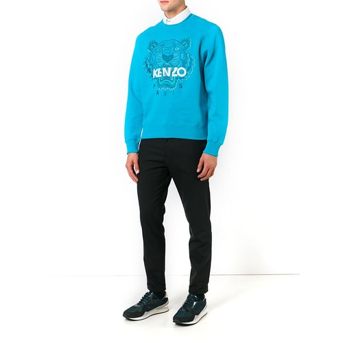 KENZO/高田贤三 男士蓝色虎头刺绣圆领套头纯棉卫衣F365SW001 4XE 68