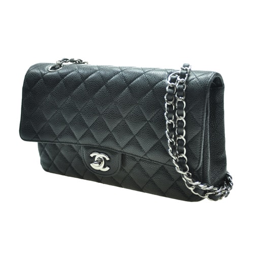 CHANEL/香奈儿 女士经典款CF中号、黑色牛皮、斜挎单肩包