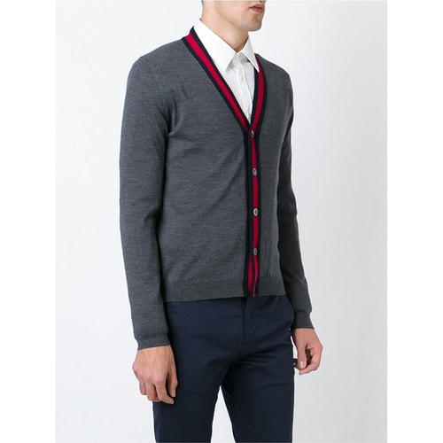 GUCCI(古驰) *深灰色羊毛经典logo花边男士针织开衫 M#
