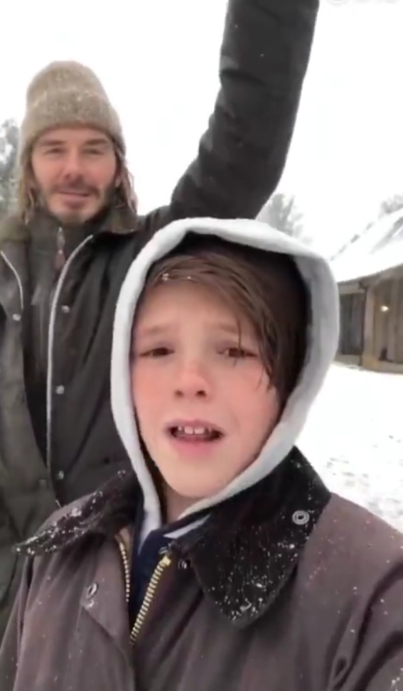 贝克汉姆一家玩雪 帅地主欺负傻儿子小七萌炸了 