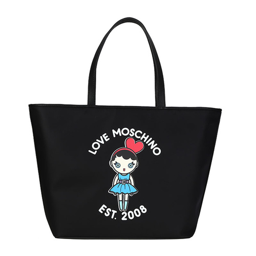 LOVE MOSCHINO/莫斯奇诺 女士印花女孩尼龙购物单肩包 JC4259PP01 黑色